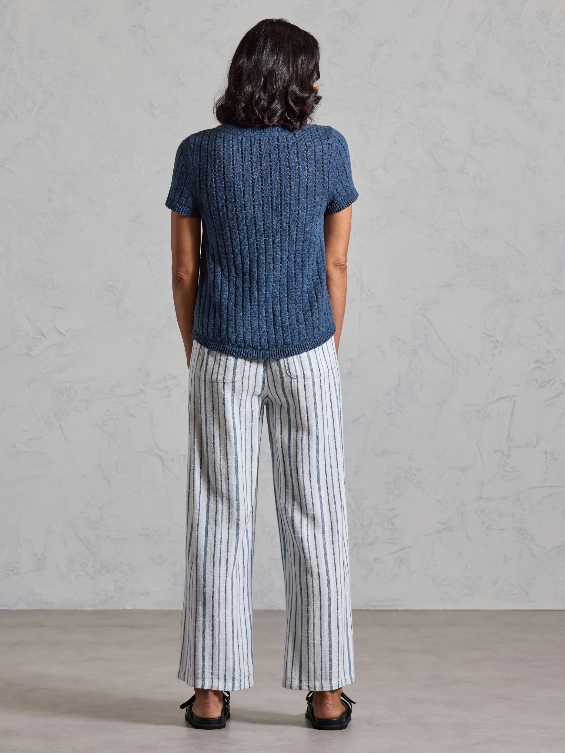 Agni Cotton Linen Knit Top Navy - Image 6