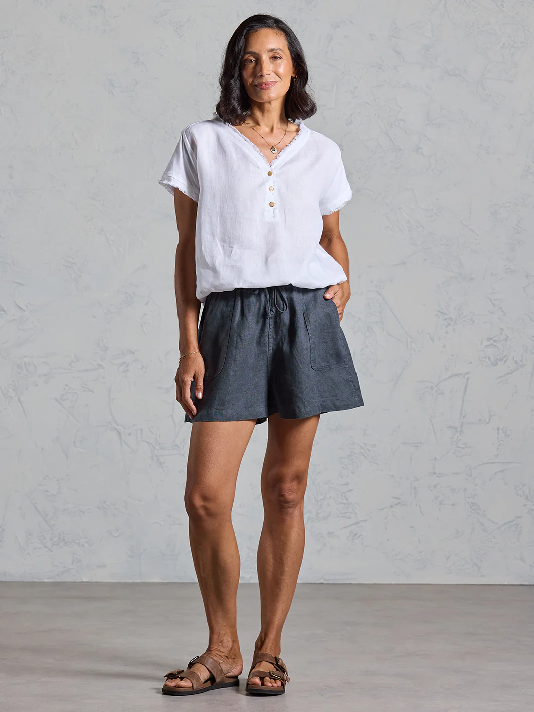 Anika French Linen Shorts Charcoal - Image 3