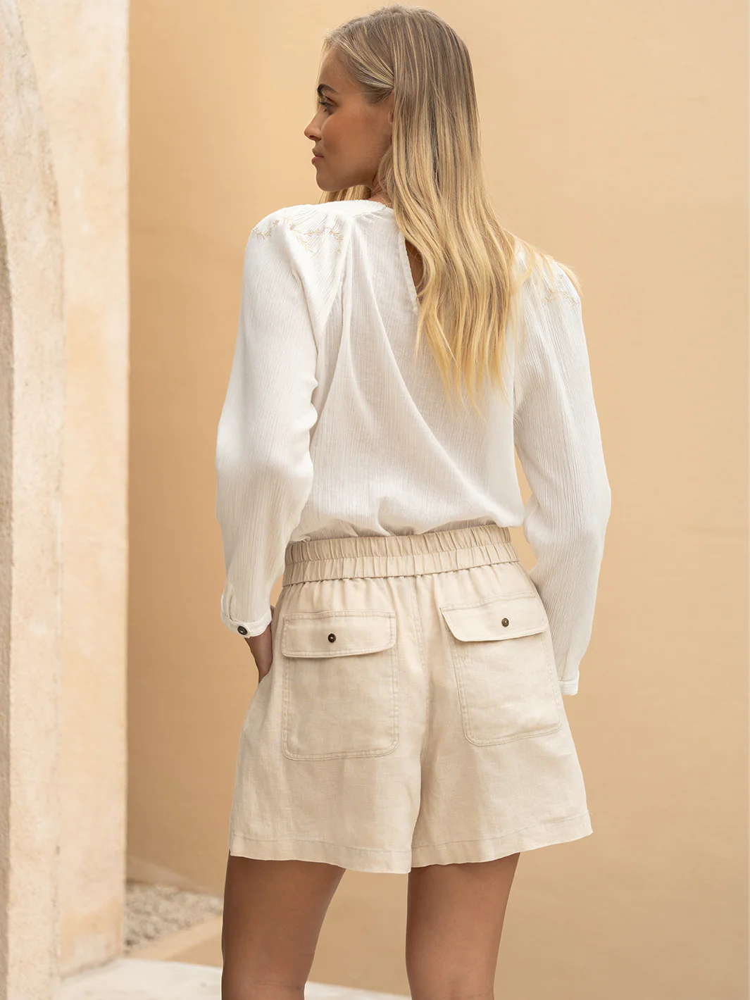 Anika French Linen Shorts Stone - Image 3