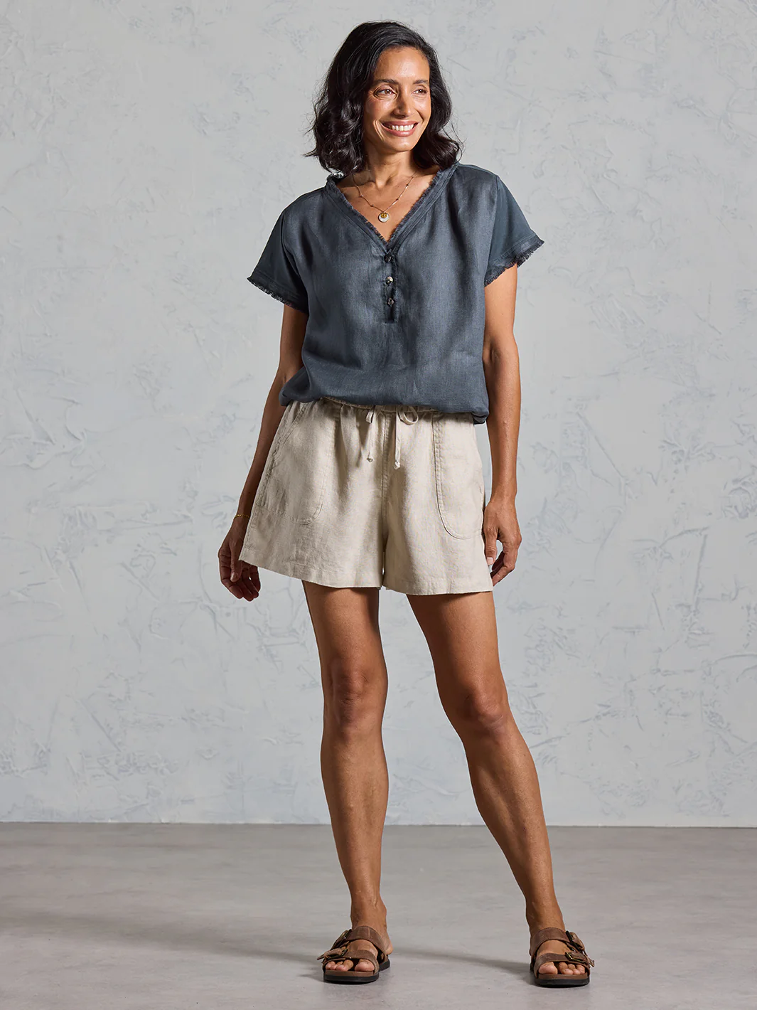 Anika French Linen Shorts Stone - Image 4