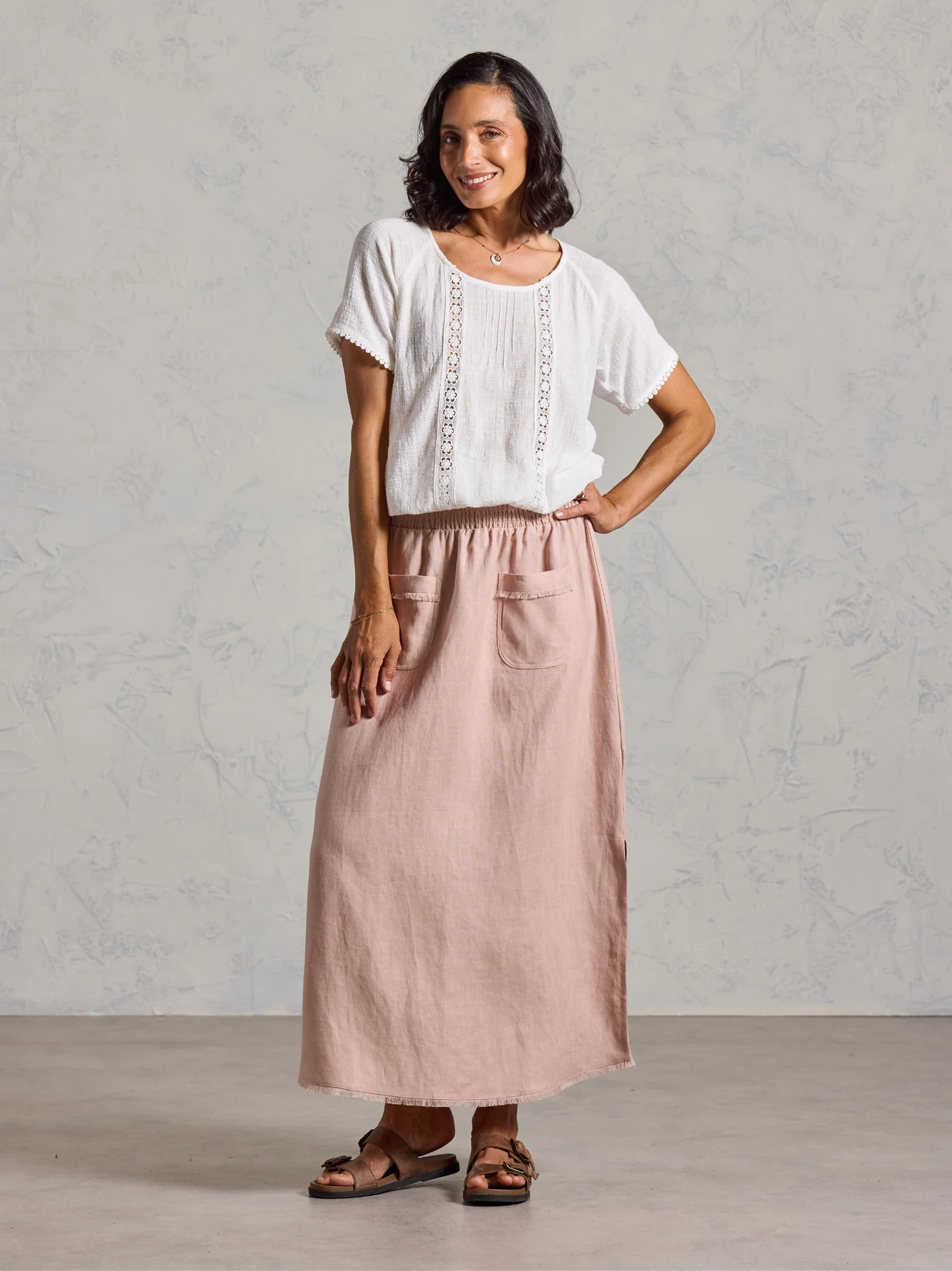 Aurora French Linen Skirt Tea Rose - Image 4