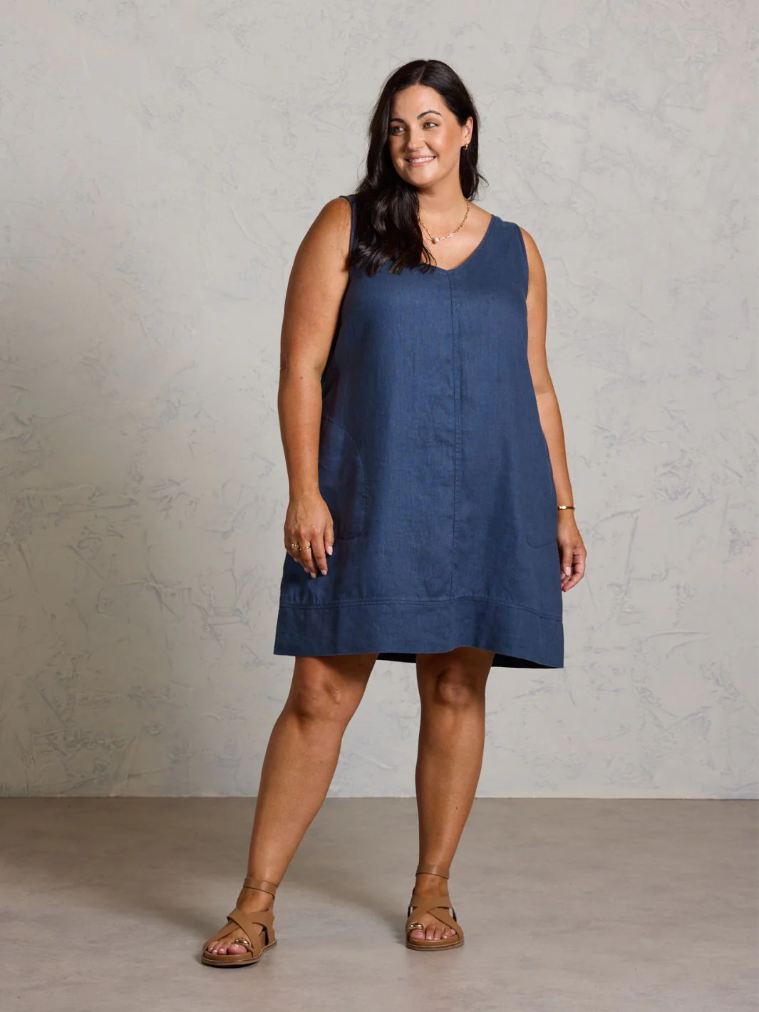 Beachcomber French Linen Dress Navy - Image 3