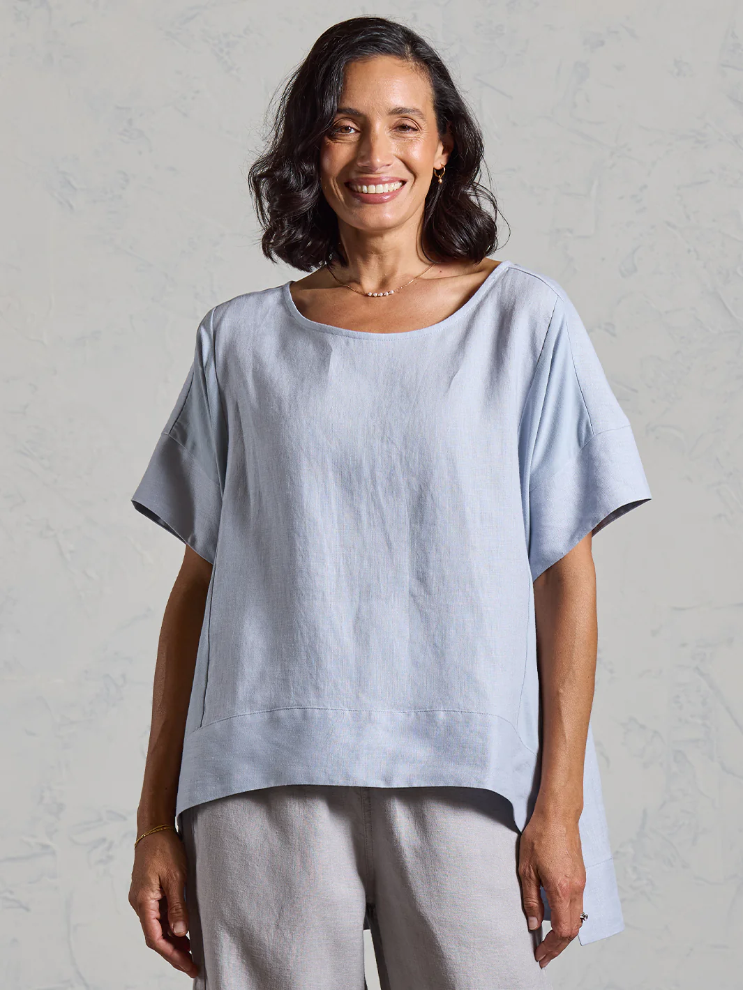 Costa French Linen and Cotton Top Slate Blue - Image 3