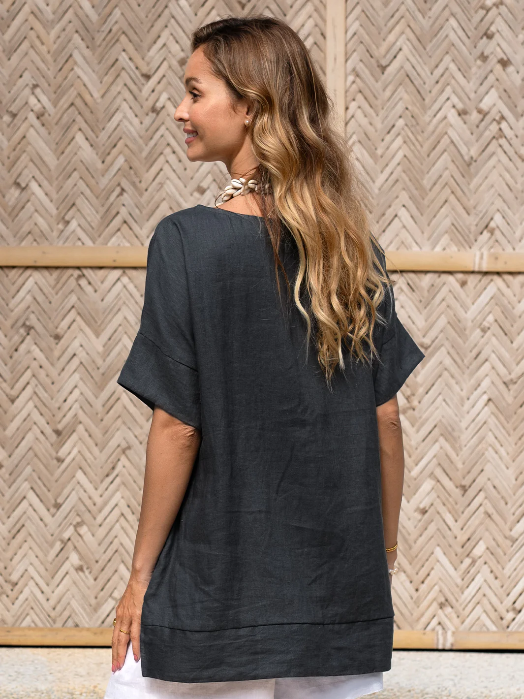 Costa French Linen and Cotton Top Charcoal - Image 3