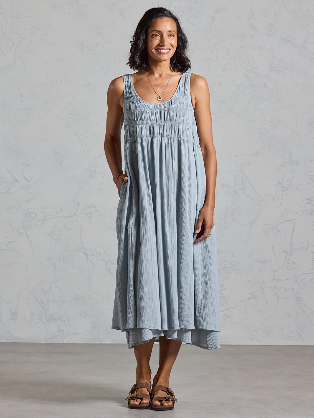Del Monte Midi Cotton Dress Slate Blue - Image 3