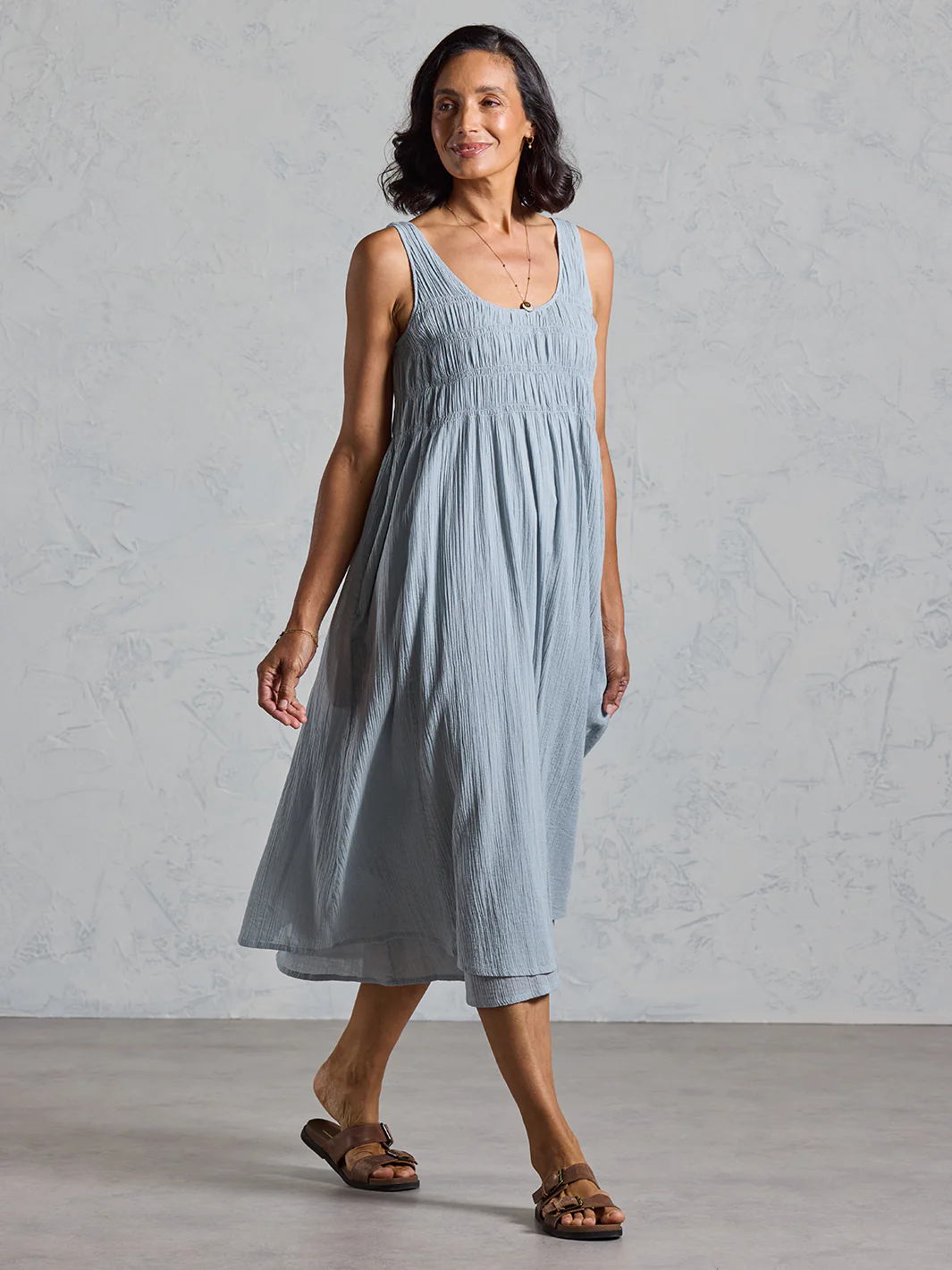 Del Monte Midi Cotton Dress Slate Blue - Image 4