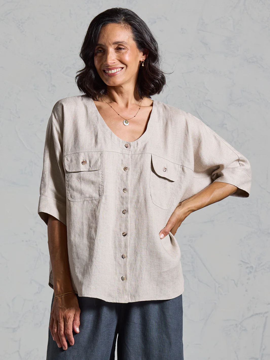 Dune French Linen Shirt Almond - Image 5