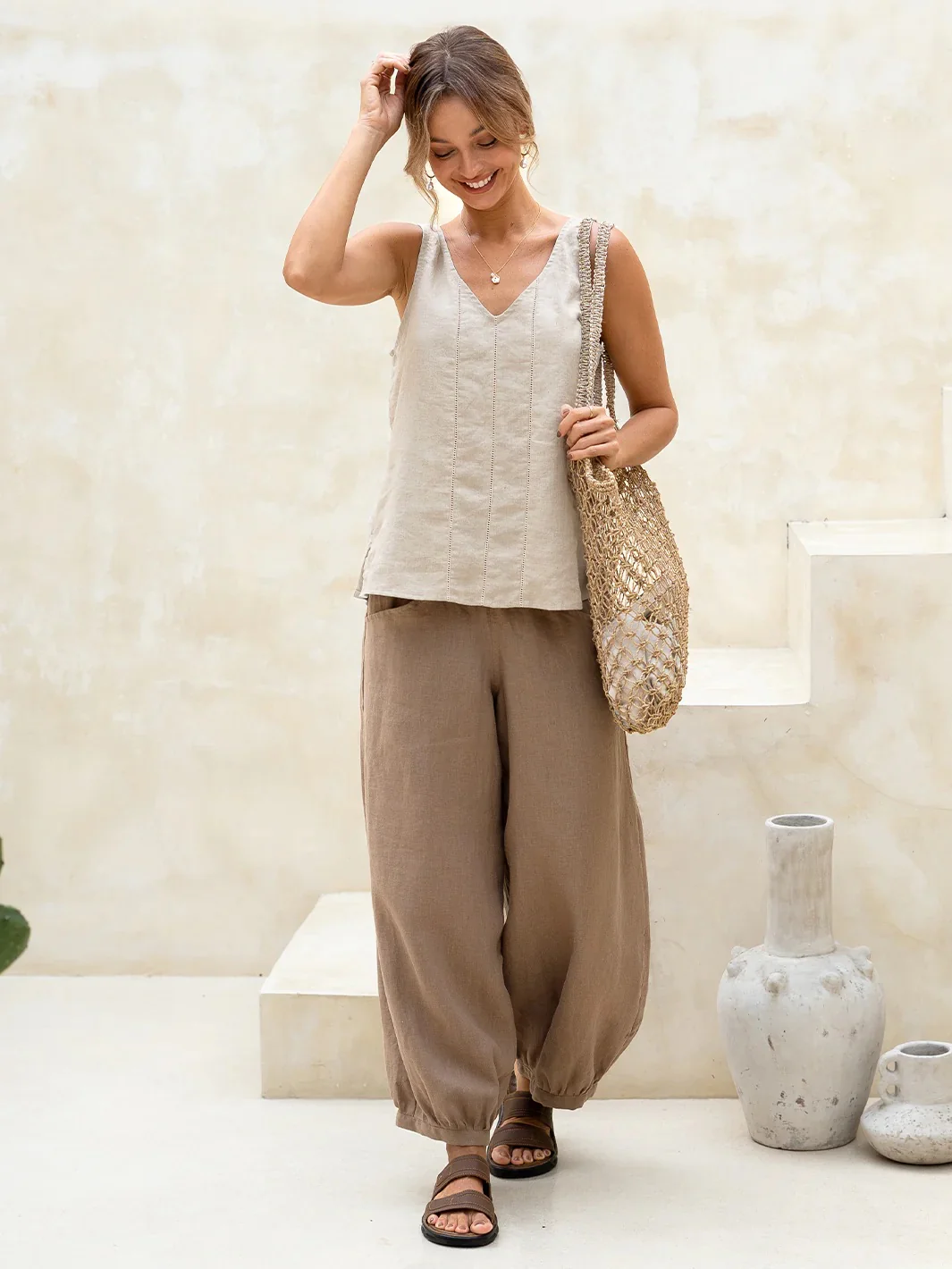 Giana French Linen Top Almond - Image 4