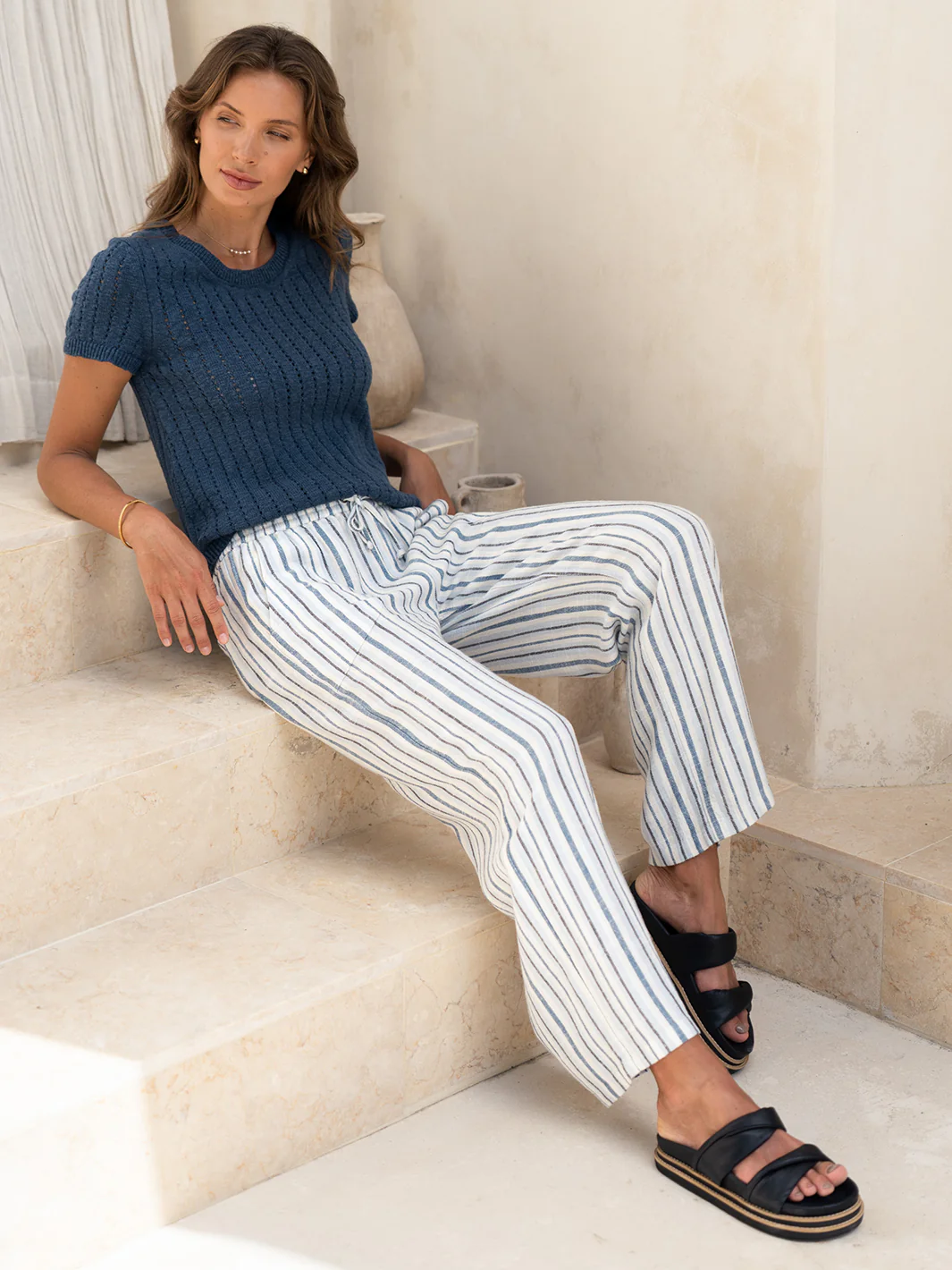 Jolie Linen Blend Pants Coastal Blue - Image 3