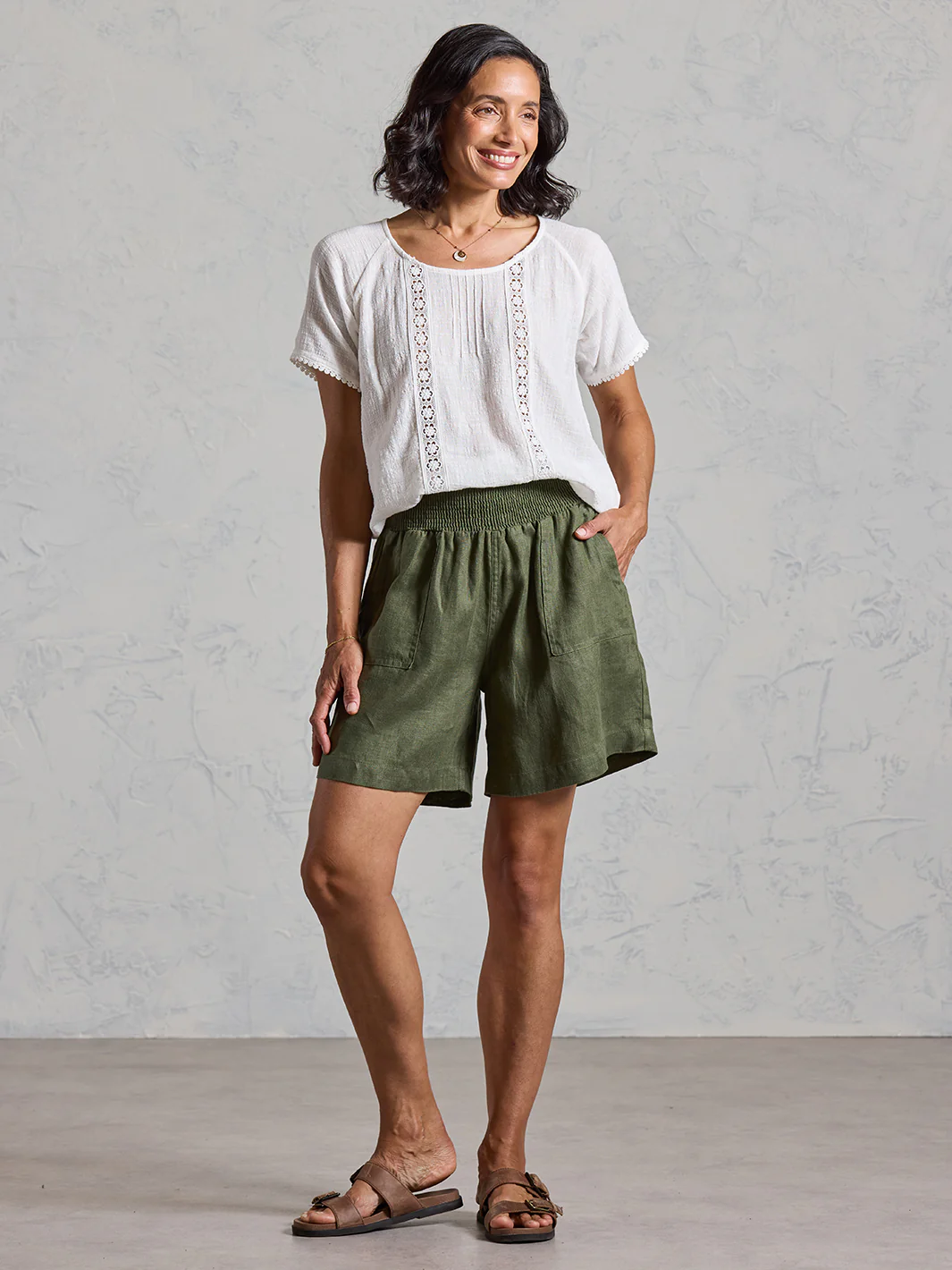Mae French Linen Shorts Olive - Image 5