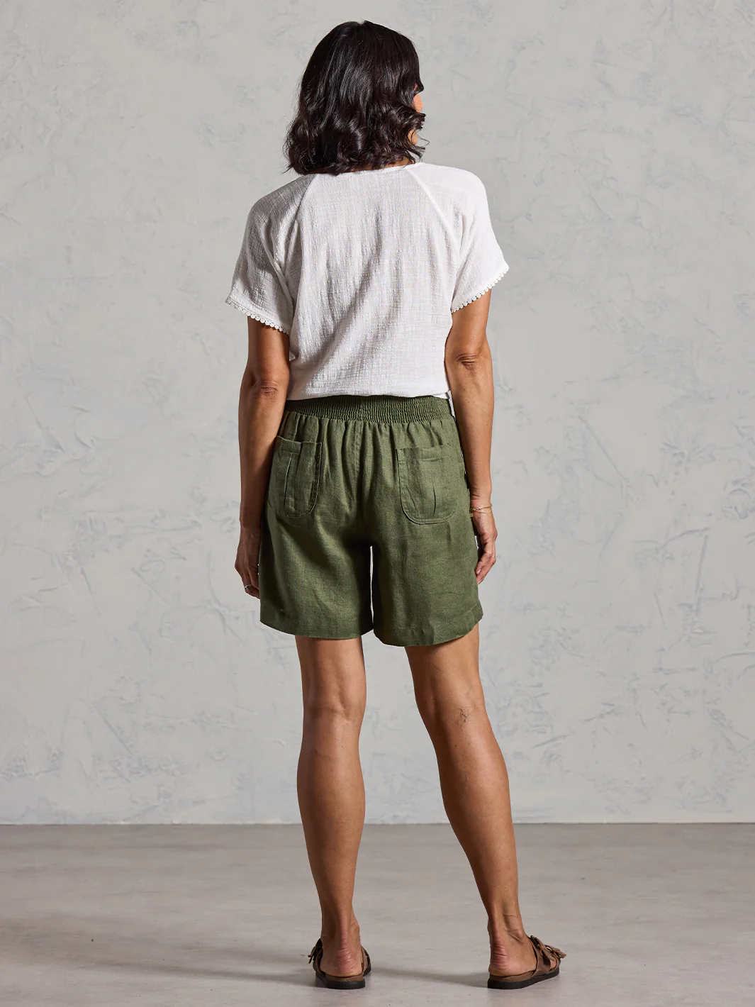 Mae French Linen Shorts Olive - Image 6