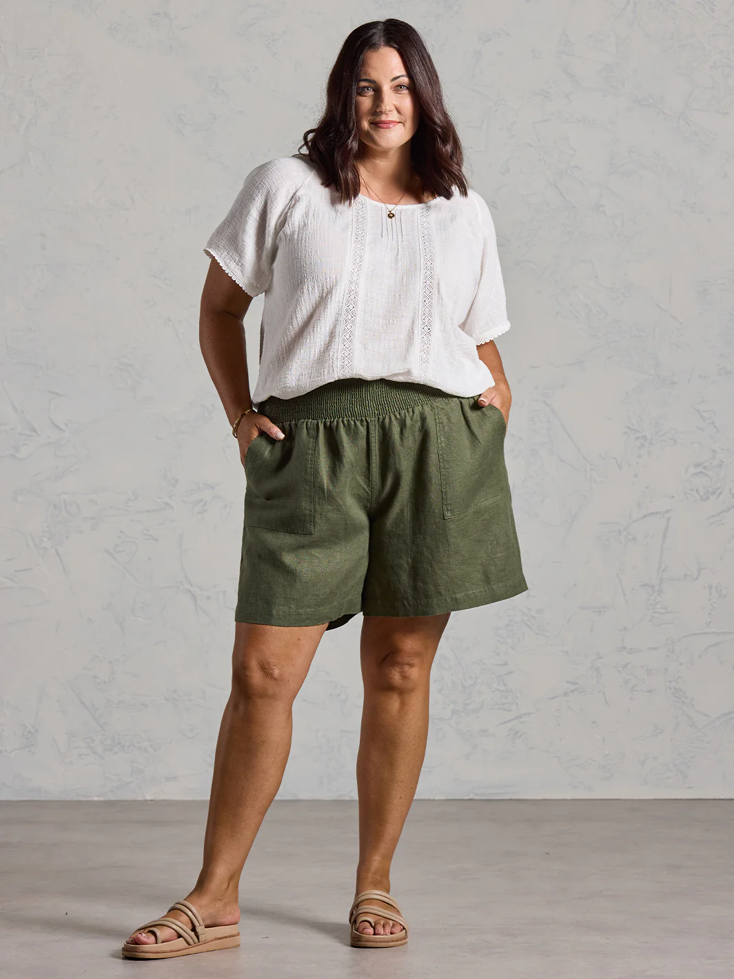 Mae French Linen Shorts Olive - Image 7