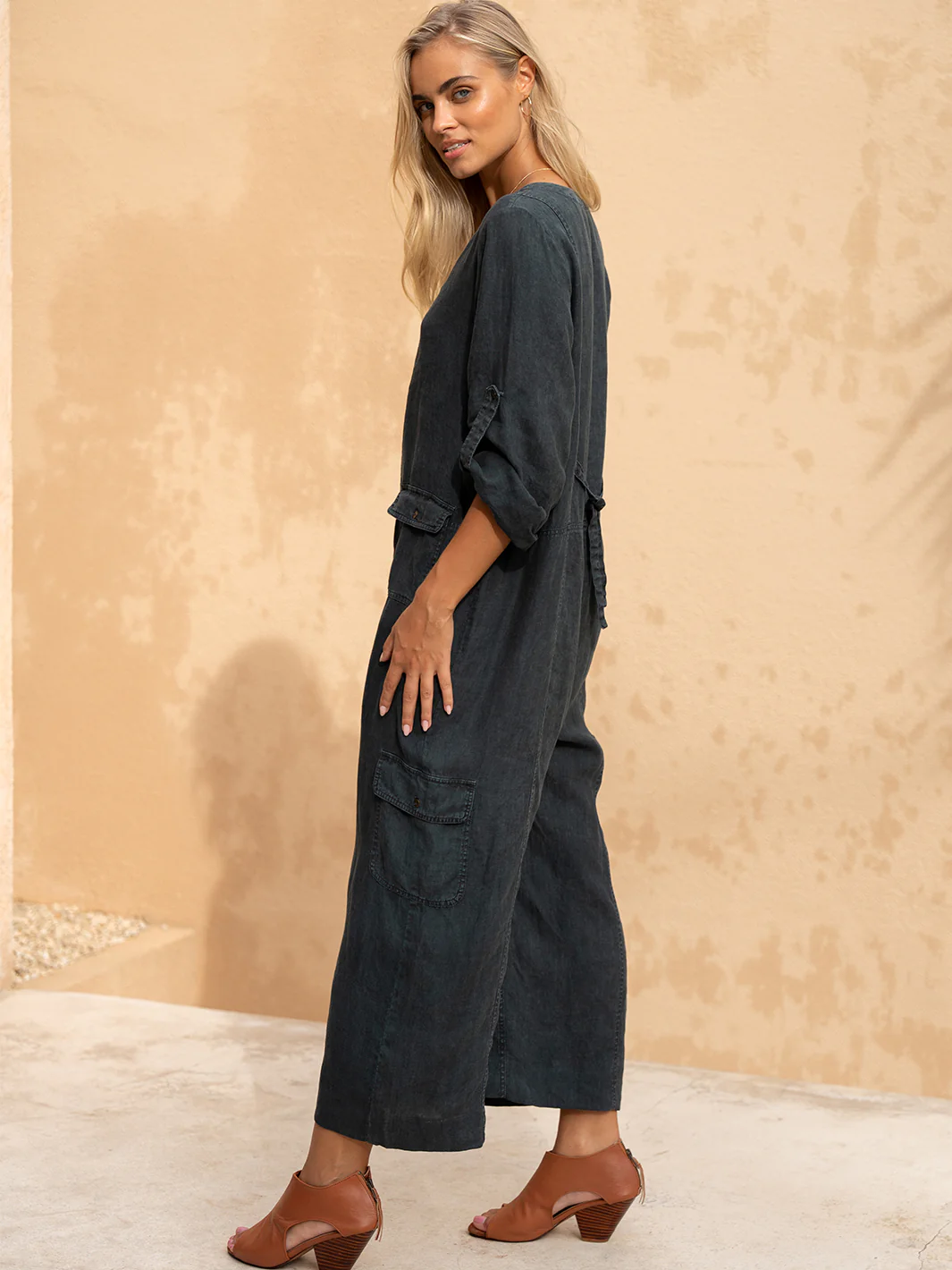 Mara French Linen Jumpsuit Charcoal - Image 4