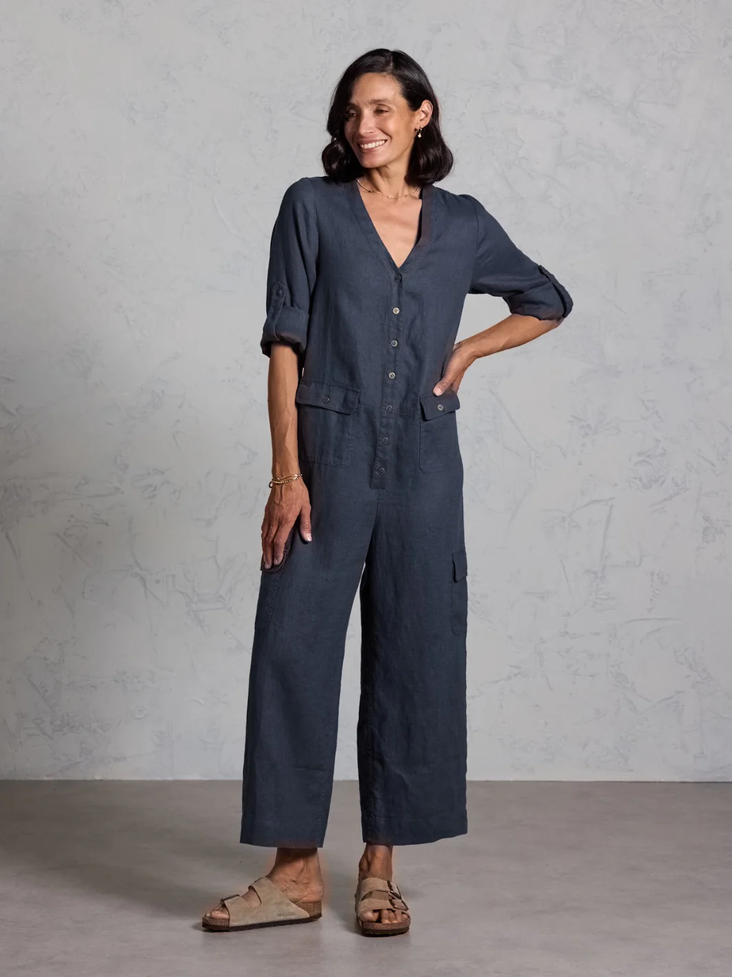 Mara French Linen Jumpsuit Charcoal - Image 5