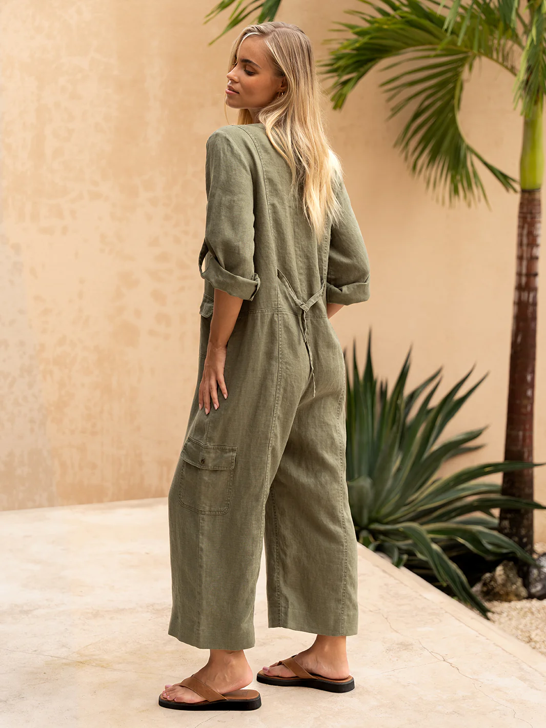 Mara French Linen Jumpsuit Olive - Image 4