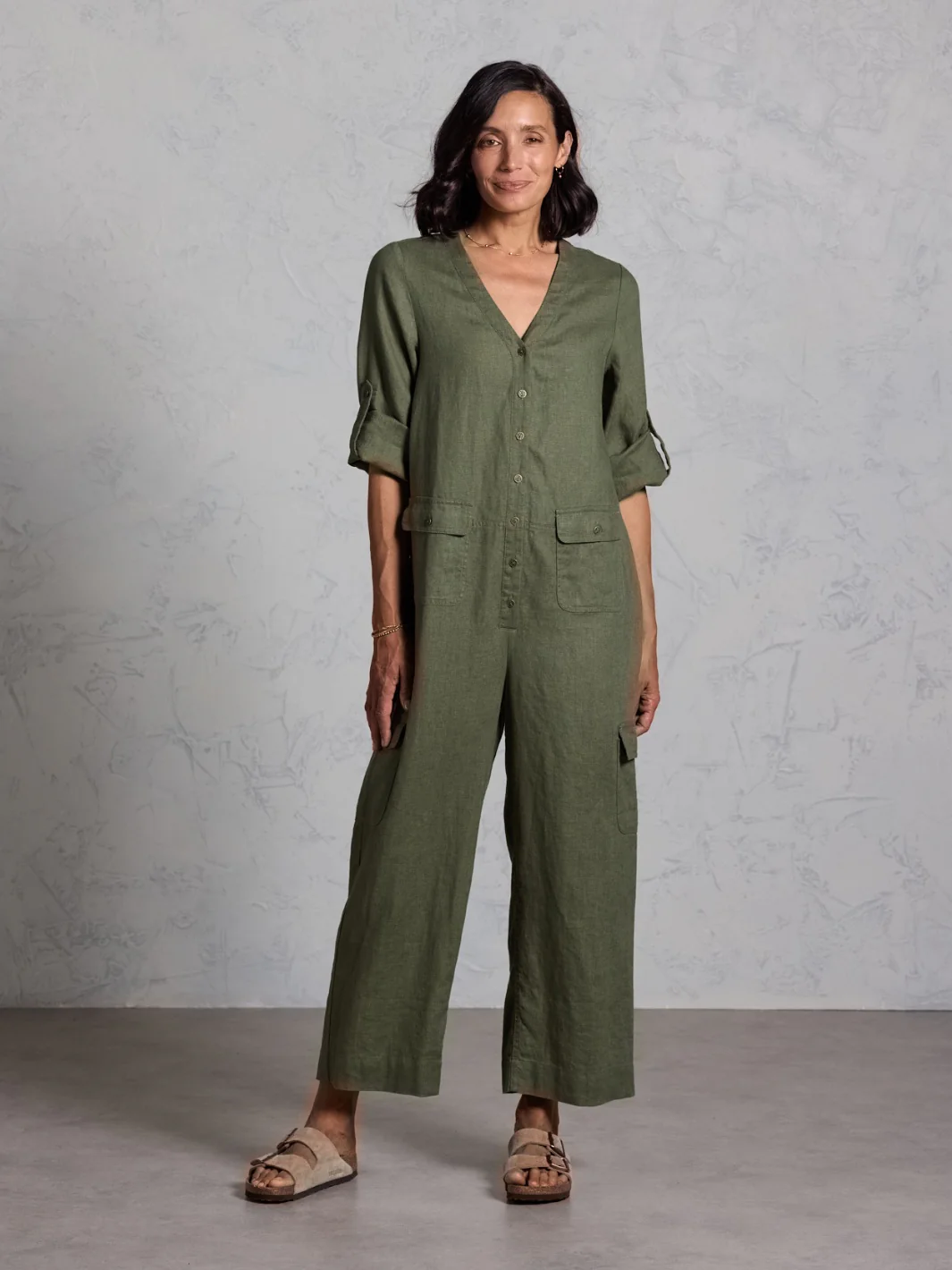 Mara French Linen Jumpsuit Olive - Image 5