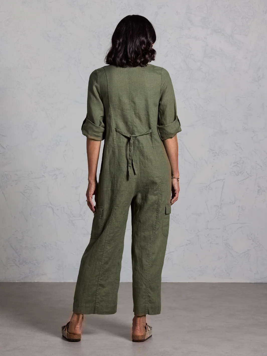 Mara French Linen Jumpsuit Olive - Image 6