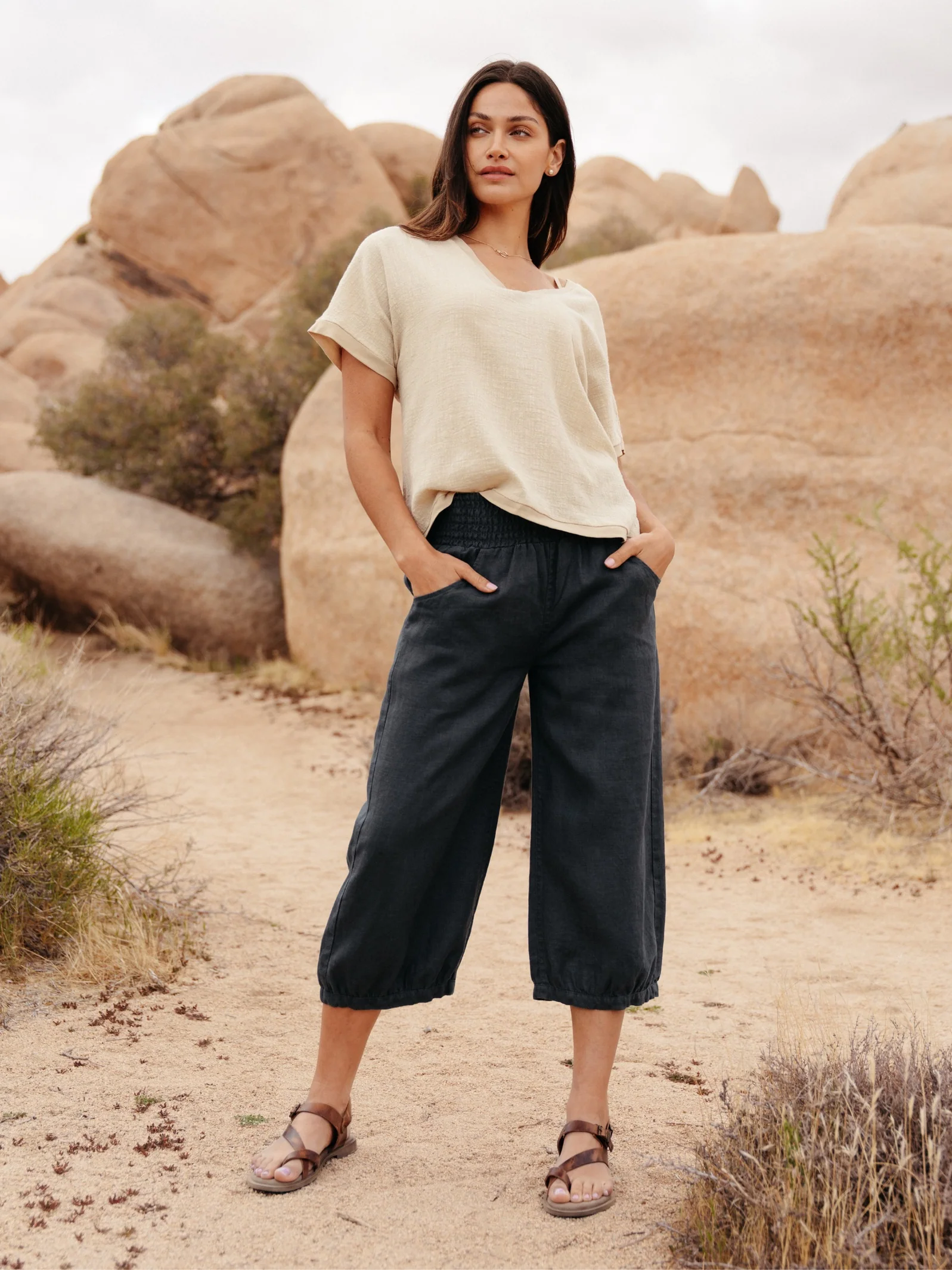 Marrakech French Linen Cropped Pants Charcoal