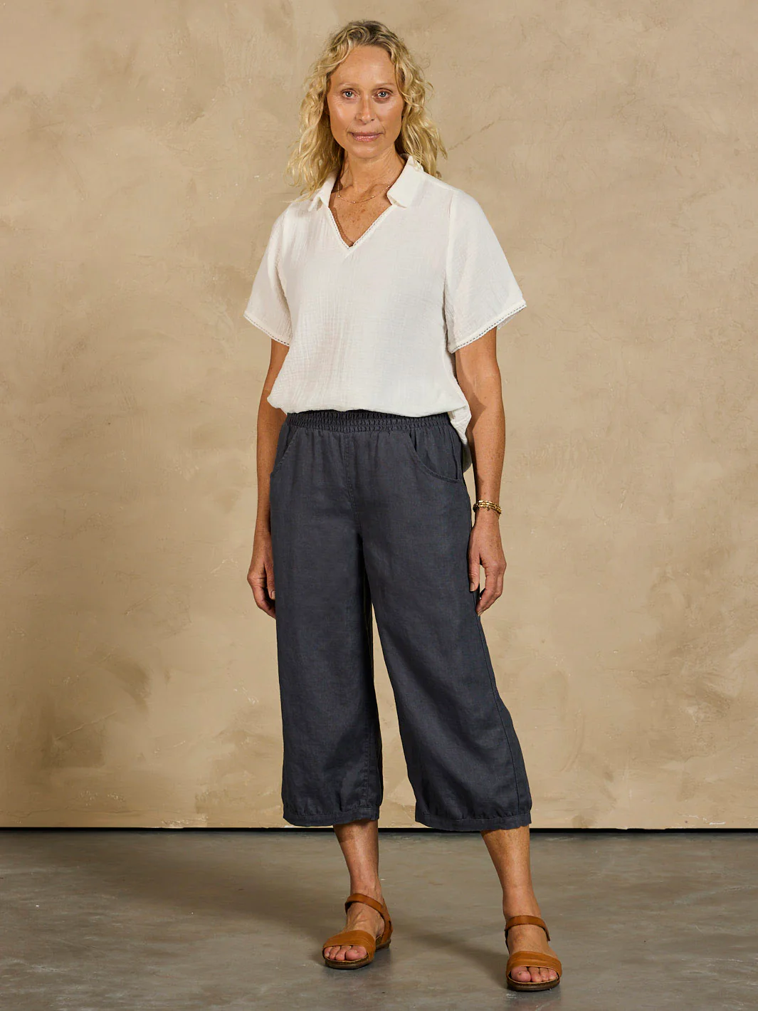 Marrakech French Linen Cropped Pants Charcoal - Image 2