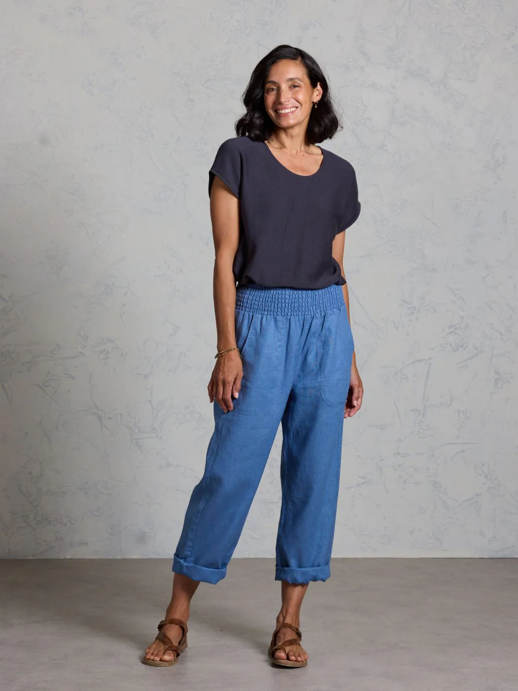 Nautical French Linen Pants Aegean Blue - Image 4