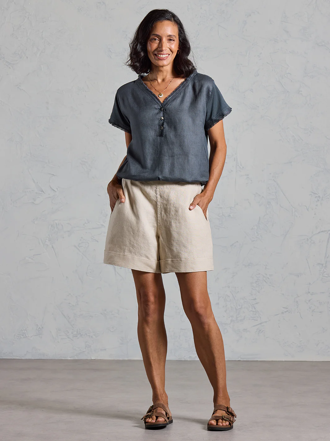 Paros French Linen Shorts Stone - Image 3