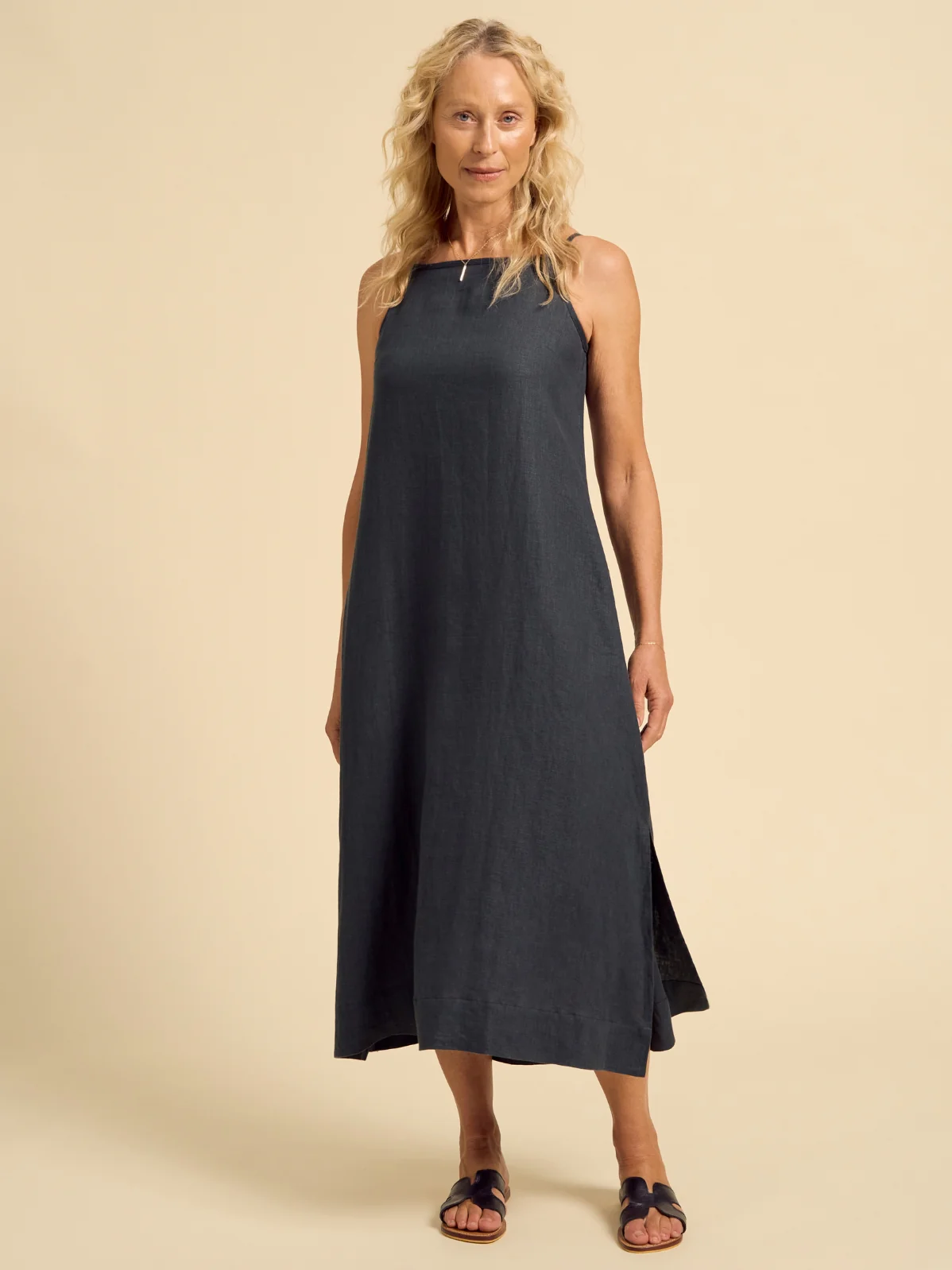 Peony French Linen Dress Charcoal - Image 3
