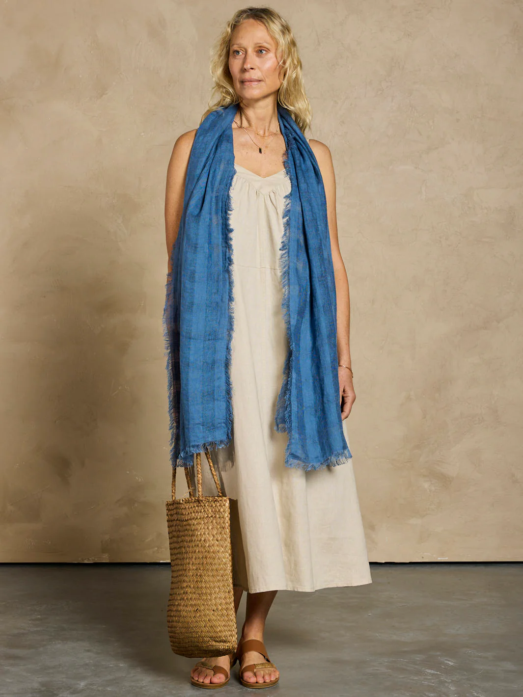Sofi French Linen Scarf Aegean Blue - Image 5