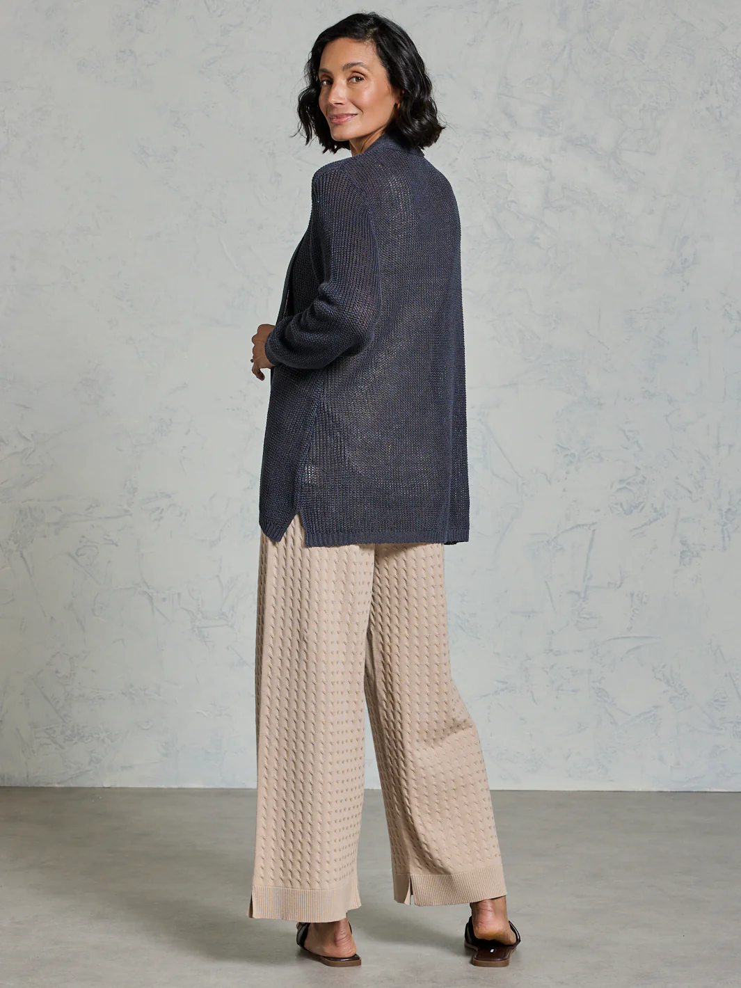 Tathra French Linen Knit Cardigan Charcoal - Image 3