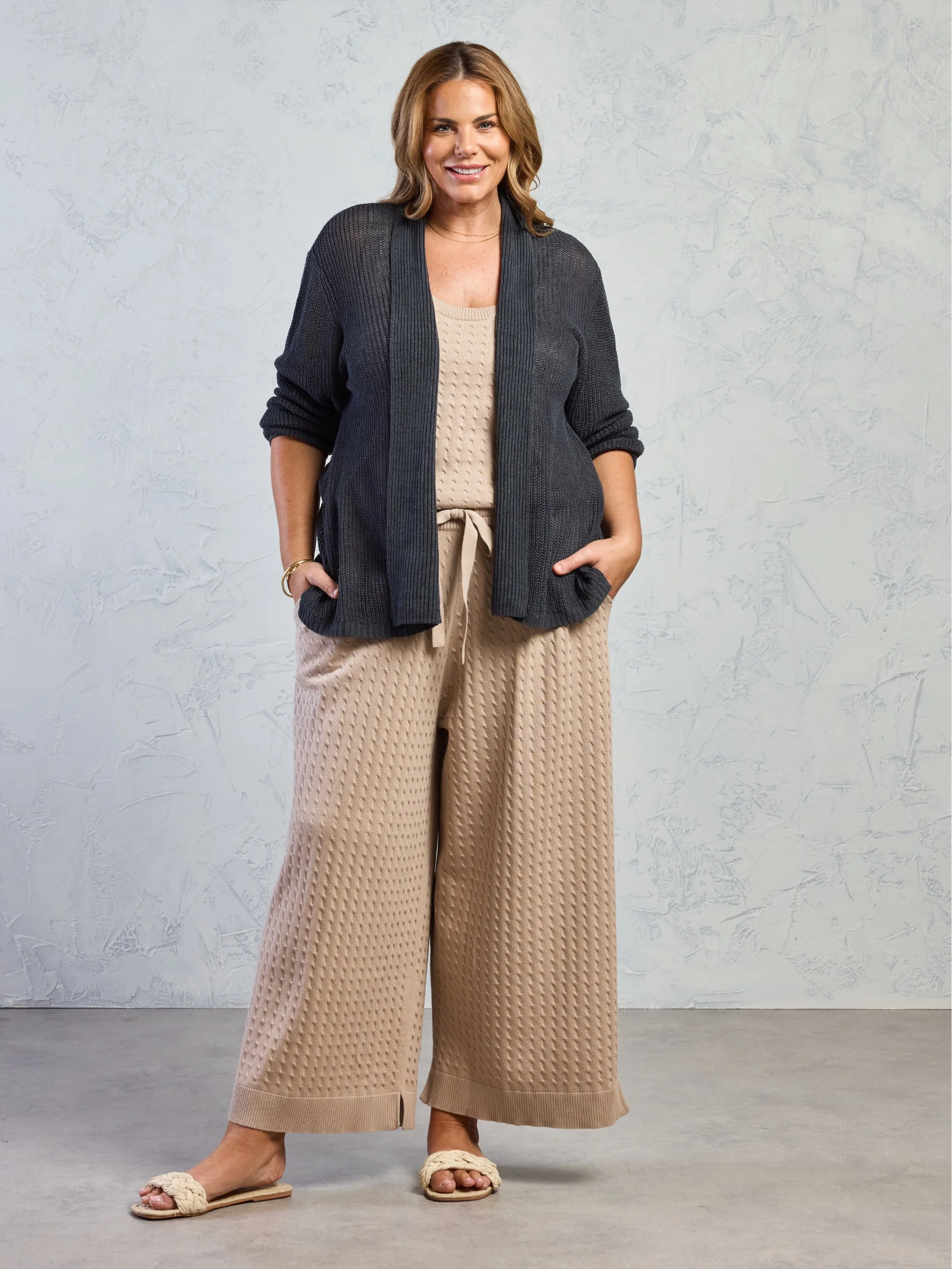 Tathra French Linen Knit Cardigan Charcoal - Image 5