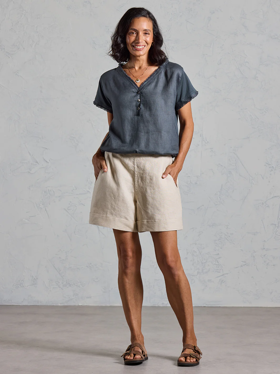 Vivre French Linen and Cotton Blouse Charcoal - Image 5